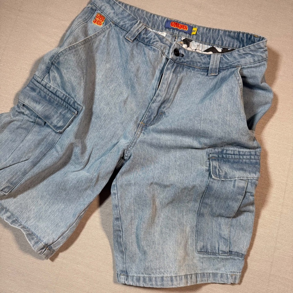 Empyre Denim Cargo Shorts Light Wash Blue Mens Size 32 Skate Y2K Streetwear